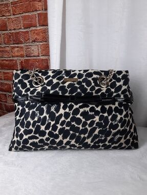 Kate Spade Black and Cream Leopard-Print Tote with Chain Handles